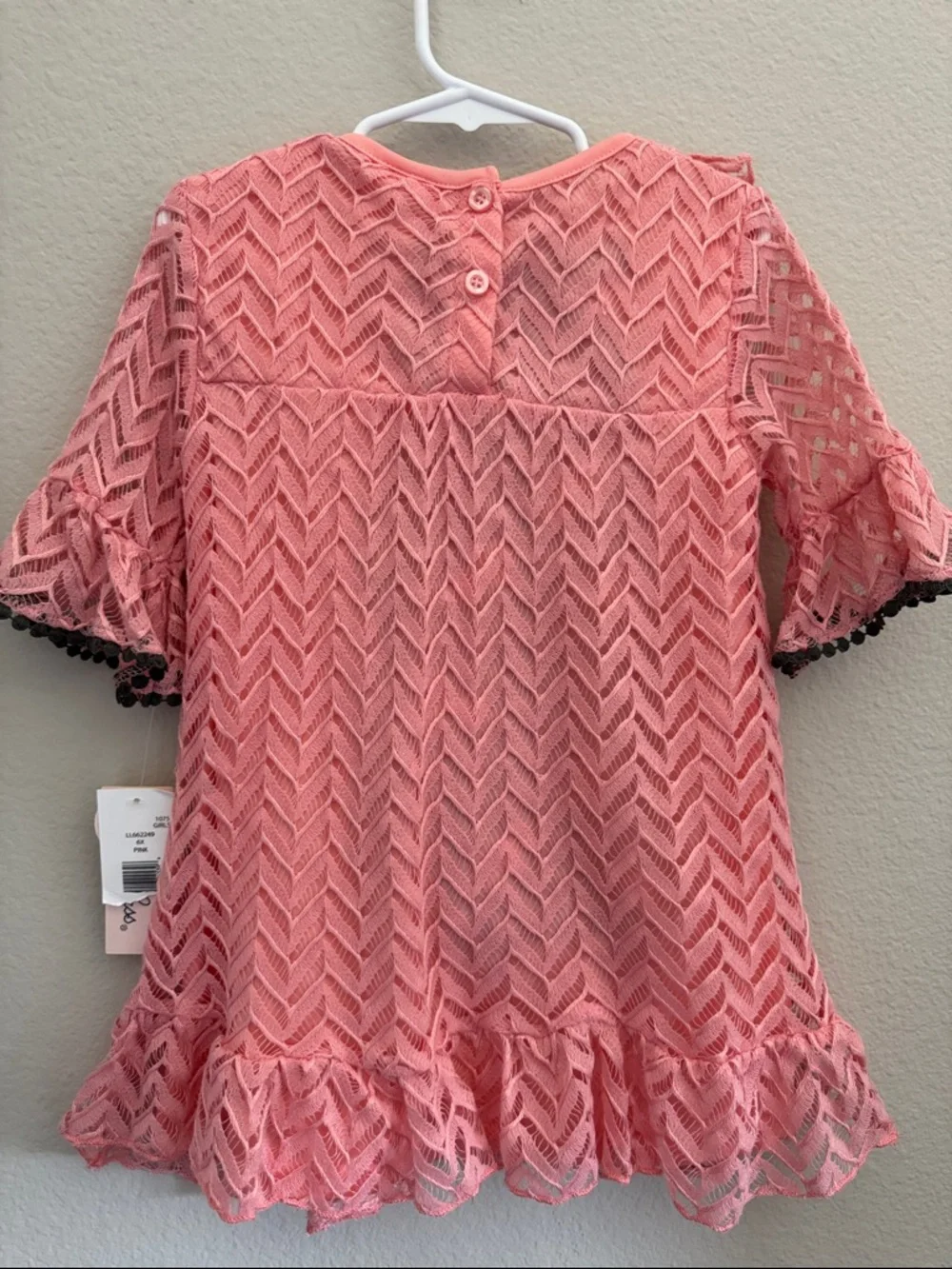 Little Lass Pink Lace Blouse with Black Flower Accent and matching Unicorn pants - Picture 2 of 4